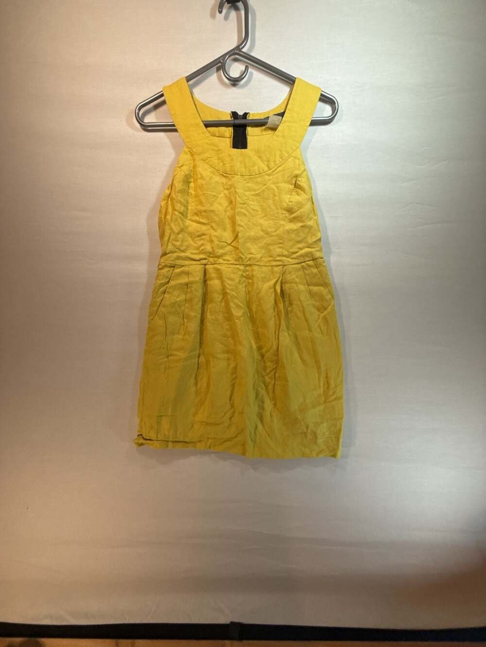 Rhapsody Yellow Sleeveless Mini Dress with Pockets and Exposed Back Zipper